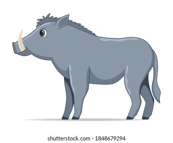 Warthog animal standing on a white background. Cartoon style vector illustration