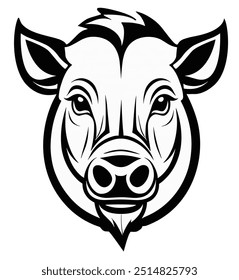 Warthog, black and white, isolated logo or symbol. Can be used as emblem or mascot for sports or other products