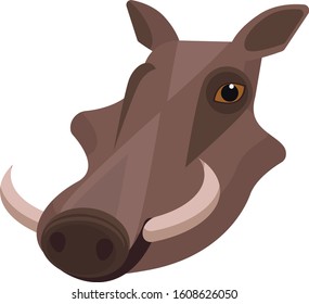 Warthog portrait made in unique simple cartoon style. Head of hog or pig with tusks. Isolated icon for your design. Vector illustration