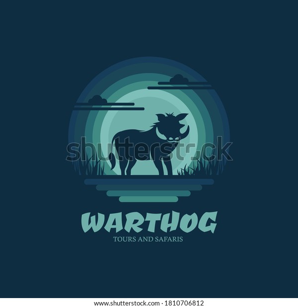 Warthog with sky background. Design element\
for company logo, label, emblem, apparel or other merchandise.\
Scalable and editable Vector\
illustration.