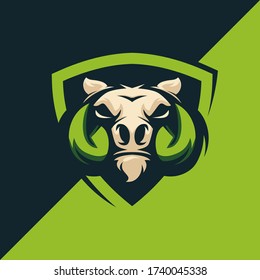 Warthog Wild Boar head logo for sport or esport team. Design element for company logo, label, emblem, apparel or other merchandise. Scalable and editable Vector illustration