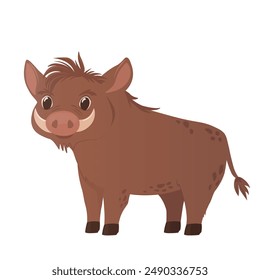 Warthog. Wild boar piglet. Young animal.  Vector stock illustration. isolated on white background. South Africa animal. 