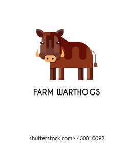 Warthogs made in unique geometrical flat style. Flat design template animal logo. Isolated icons for your design.