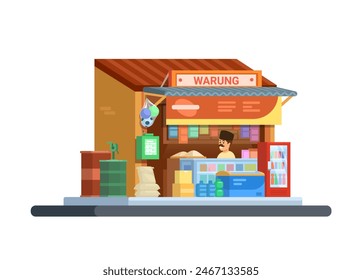 Warung Kelontong Es Vector De Ilustración De Dibujos Animados De Tienda Tradicional De Abarrotes De Indonesia