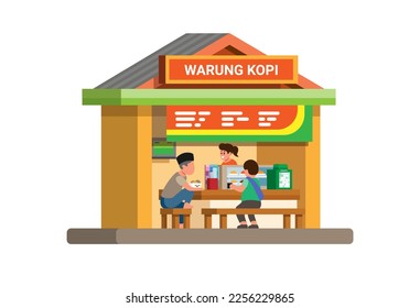 Warung Kopi is Indonesian traditional Coffee Shop building flat cartoon illustration vector