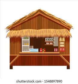 Warung street food cafe restaurant small family owned busines, store shop. Vector isolated cartoon style