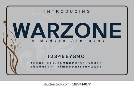 Warzone font. Elegant alphabet letters font and number. Classic Copper Lettering Minimal Fashion Designs. Typography fonts regular uppercase and lowercase. vector illustration