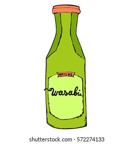 Wasabi bottle isolated on white background. Colorful hand drawn sketching illustration.