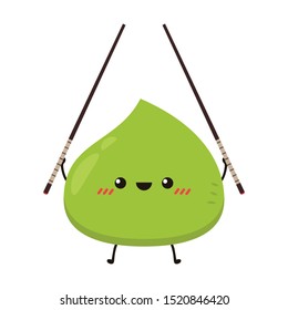 Wasabi character and  chopsticks. wasabi vector .on white background. wallpaper.
