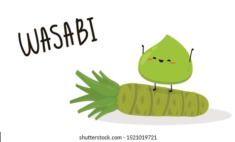 Wasabi character and wasabi root. wasabi vector .on white background. wasabi root vector.