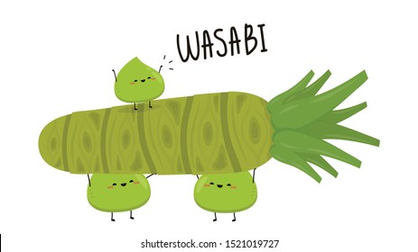 Wasabi character and wasabi root. wasabi vector .on white background. wasabi root vector.