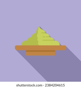 Wasabi cream on wooden board icon flat vector. Culture sauce food. Sushi japan snack