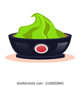 Wasabi in dishes. Modern flat cartoon style vector illustration icons. Isolated on white background. Wasabi. Green sauce. Wasabi for sushi.