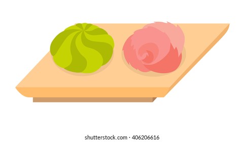Wasabi and ginger for sushi vector. Vector illustration Isolated vector on white background. Set for sushi. For japanese food.