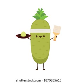 Wasabi grated vector. Wasabi root character. Wasabi root on white background.