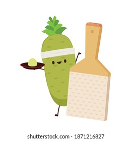 Wasabi grated vector. Wasabi root character. Wasabi root on white background.