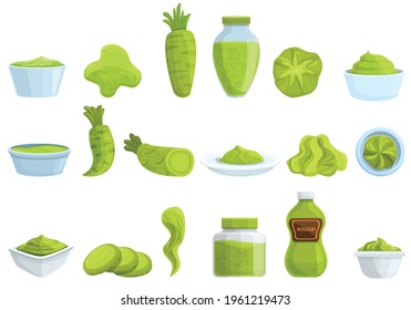 Wasabi icons set. Cartoon set of wasabi vector icons for web design