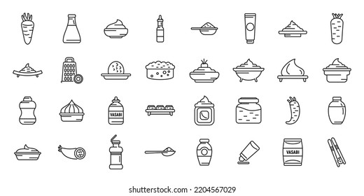 Wasabi icons set outline vector. Asia bowl. Cuisine dish