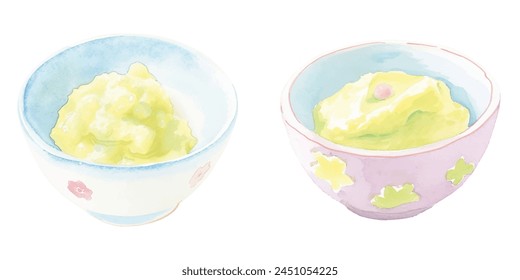 wasabi on bowl watercolor vector illustration 