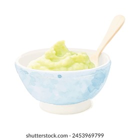 wasabi on bowl watercolor vector illustration