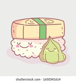 wasabi and roll sushi cartoon food cute vector illustration