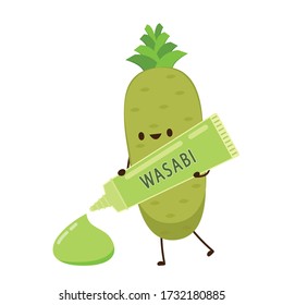 Wasabi root character. Wasabi root on white background. Wasabi tube.