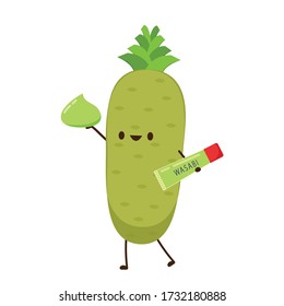 Carácter raíz de Wasabi. Raíz Wasabi sobre fondo blanco. Tubo Wasabi.