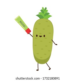 Wasabi root character. Wasabi root on white background. Wasabi tube.