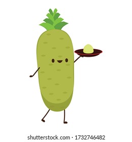 Wasabi root character. Wasabi root on white background.