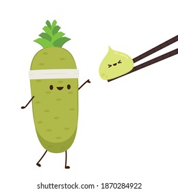 Carácter raíz de Wasabi. Raíz Wasabi sobre fondo blanco.