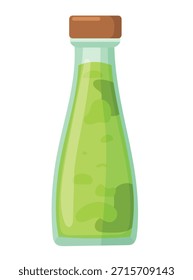 Salsa de wasabi en botella. Clipart de Vector plano, ilustración con fondo aislado.