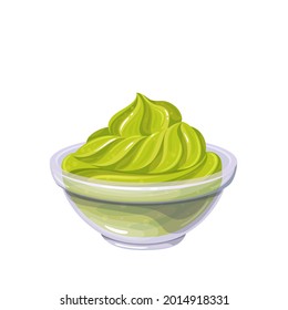 Wasabi sauce in bowl. Colored illustration in cartoon style.