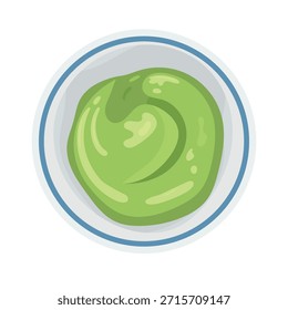 Molho de Wasabi na tigela. Clipart de vetor plano, ilustração com plano de fundo isolado.