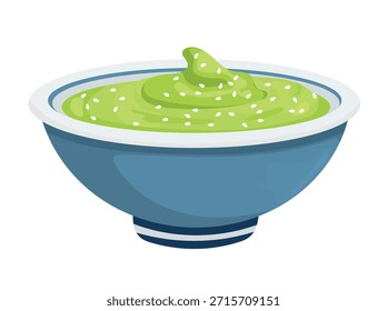 Wasabi sauce in bowl. Flat vector clipart, illustration with isolated background.