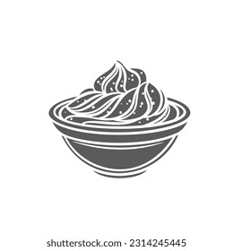 Wasabi sauce in bowl, side view glyph icon vector illustration. Stamp of horseradish root paste for dipping gourmet Japanese sushi in restaurant, cup with Asian spice dip, ramekin of spicy sauce