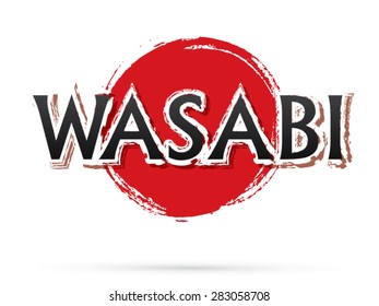 Wasabi text, graphic vector. On grunge cycle background.