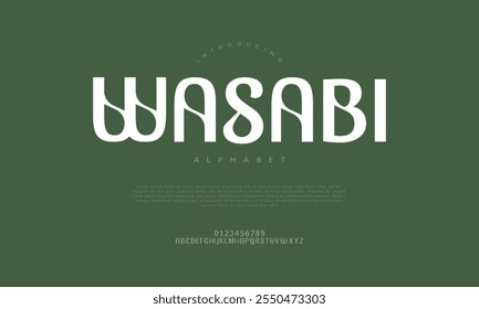 Wasabi typography beauty fashion elegant minimalist serif italic fonts decorative wedding vintage retro logos. Minimal luxury font alphabet logo. Vector illustration