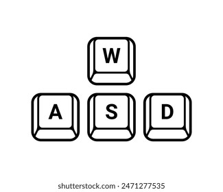 WASD-Button-Schlagwort-Linien-Symbol auf weißem Hintergrund.