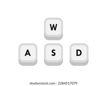 WASD computer keyboard buttons. Hotkeys combination for gaming and cybersport. Vector illustration.