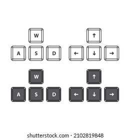 WASD, direction, gaming keys on keyboard. Vector icon template