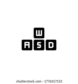 WASD Key icon in black flat glyph, filled style isolated on white background