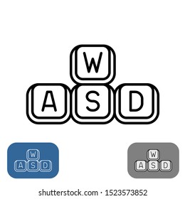 WASD keys set. Simple outline style gaming keyboard concept icon. Play buttons icon. Adjustable line width.