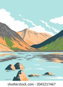 Wasdale Head and Wast Water in Lake District National Park in Cumbria England UK Art Deco Poster Art

