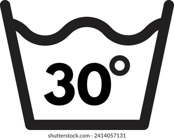 Waschen Sie mit 30-Grad-Symbol einzeln auf weißem Hintergrund . 30-Temperatur-Waschsymbol, Vektorgrafik