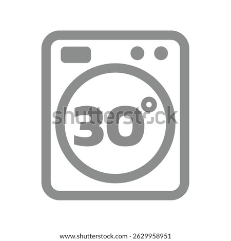 Wash at 30 degrees line icon. Thirty degree washing machine temperature vector.