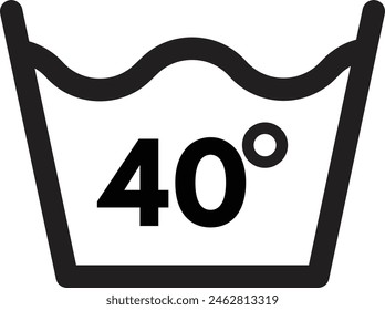 Wash at 40 degree icon . 40 temperature wash icon vector isolated on white background