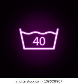 wash 40 neon icon. Elements of laundry set. Simple icon for websites, web design, mobile app, info graphics