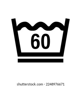 Wash at 60 degree icon. Water temperature 60C. Wash temperature 60. Laundry symbol. Vector.