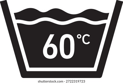 Lavar a 60 graus celsius isolado no fundo branco, Vetor, ilustração