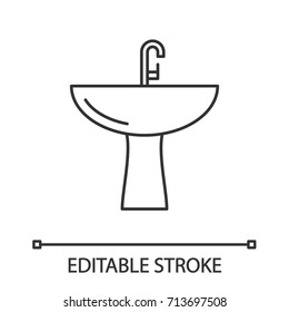 Wash basin linear icon. Bathroom sink. Thin line illustration. Washstand. Contour symbol. Vector isolated outline drawing. Editable stroke